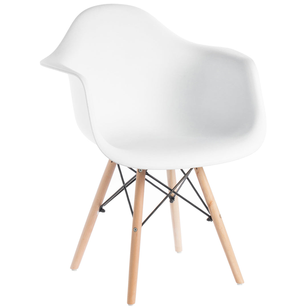 Mid-Century Modern Style Plastic DAW Shell Dining Arm Chair with Wooden Dowel Eiffel Legs Image 1