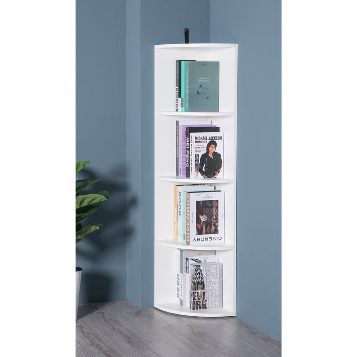 Durable 4-Tier Wooden Corner Bookshelf, Perfect for Tiny Home, Office Space, Living Room, Shelves for Bedroom, Image 5