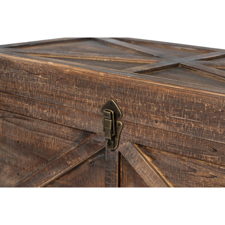 Brown Large Wooden Lockable Trunk Farmhouse Style Rustic Design Lined Storage Chest with Rope Handles Image 7