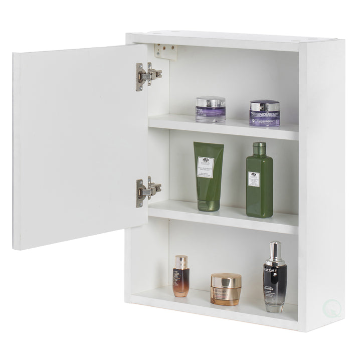 White Wall Mounted Bathroom Storage Cabinet, Mirrored Vanity Medicine Chest with 3 Shelves Image 3