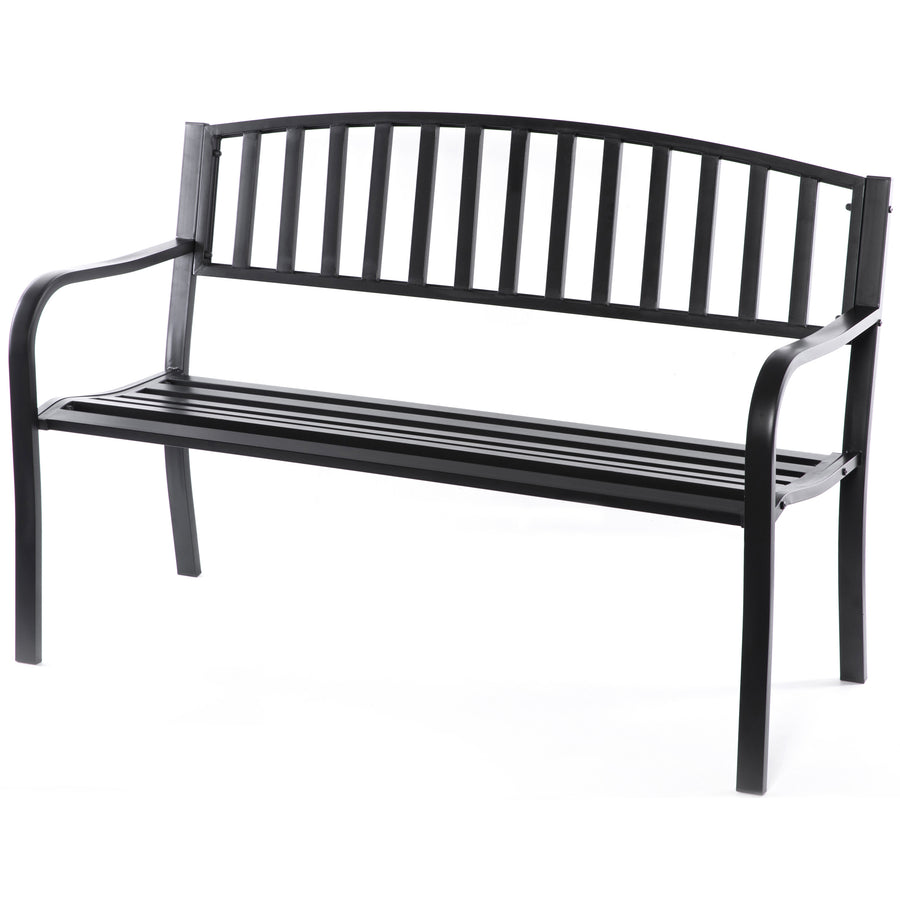 Steel Garden Park Bench Cast Iron Frame Patio Lawn Yard Decor, Black Seating Bench for Yard, Patio, Garden, Balcony, and Image 1