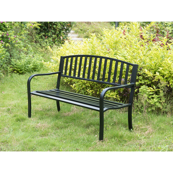 Steel Garden Park Bench Cast Iron Frame Patio Lawn Yard Decor, Black Seating Bench for Yard, Patio, Garden, Balcony, and Image 3