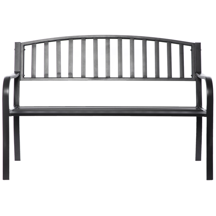 Steel Garden Park Bench Cast Iron Frame Patio Lawn Yard Decor, Black Seating Bench for Yard, Patio, Garden, Balcony, and Image 4