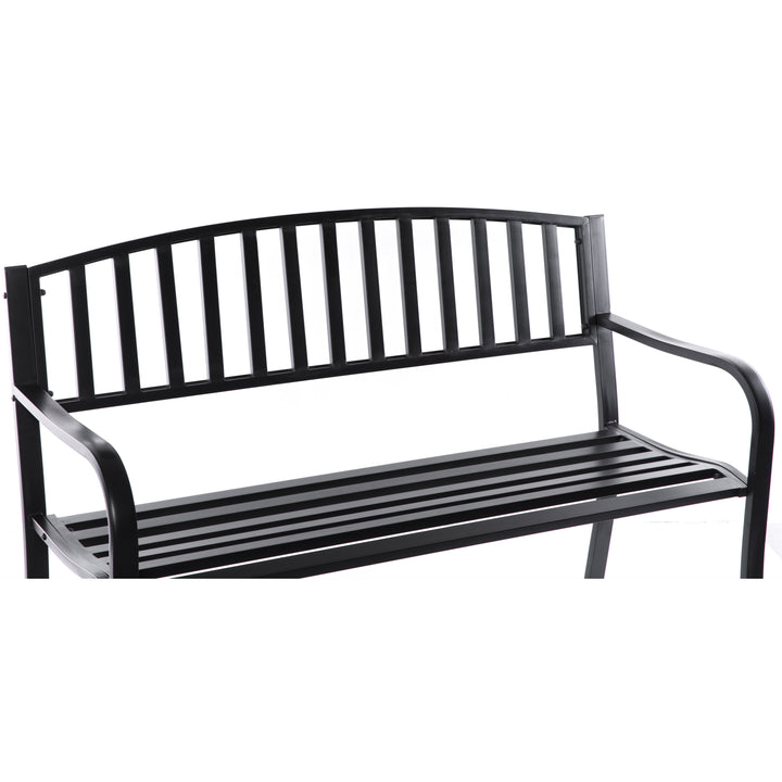 Steel Garden Park Bench Cast Iron Frame Patio Lawn Yard Decor, Black Seating Bench for Yard, Patio, Garden, Balcony, and Image 5