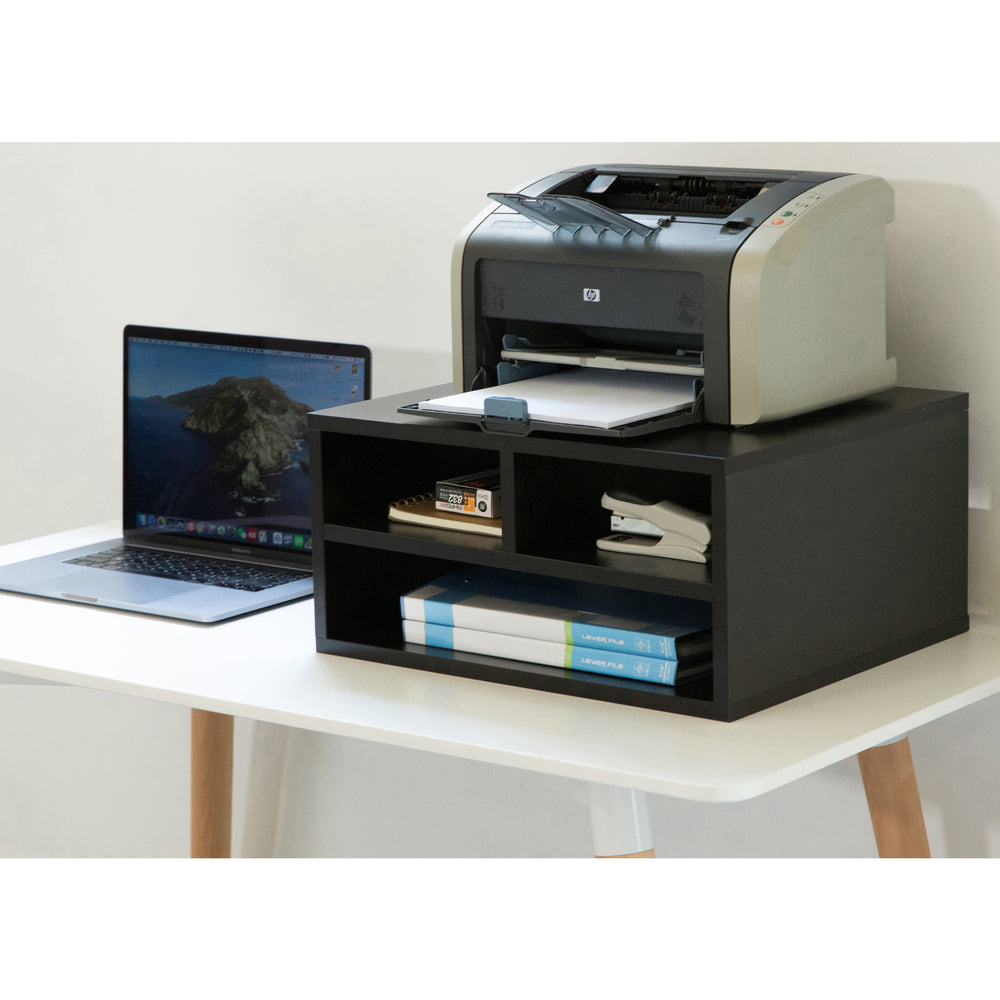 Printer Stand Shelf Wood Office Desktop Compartment Organizer Image 2