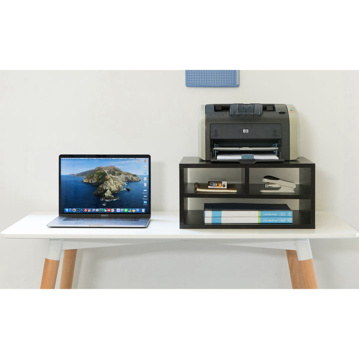 Printer Stand Shelf Wood Office Desktop Compartment Organizer Image 3