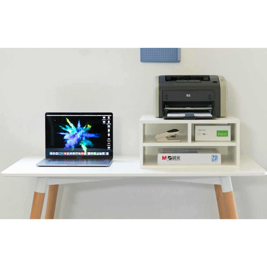 Printer Stand Shelf Wood Office Desktop Compartment Organizer Image 7