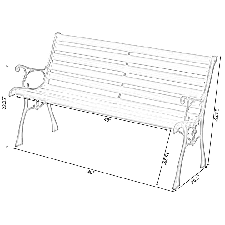 Wooden Outdoor Park Patio Garden Yard Bench with Designed Steel Armrest and Legs Image 4