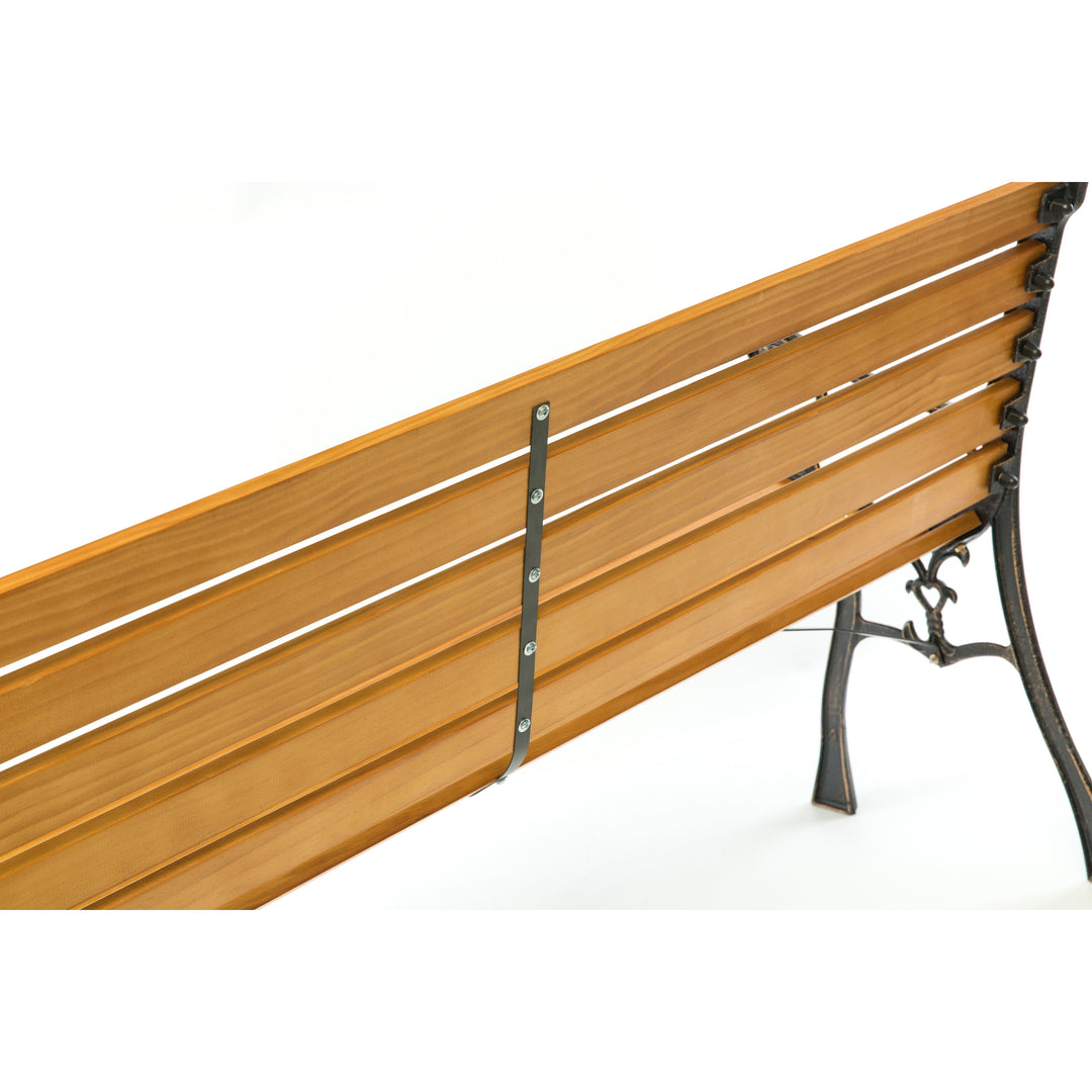 Wooden Outdoor Park Patio Garden Yard Bench with Designed Steel Armrest and Legs Image 6