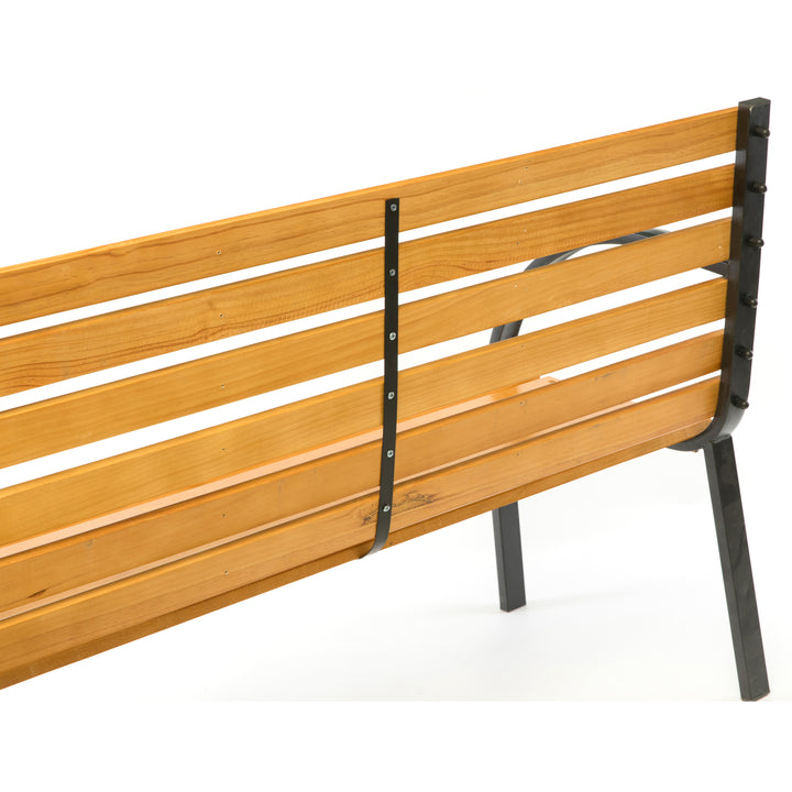 Classical Wooden Slats Outdoor Park Bench with Steel Frame, Seating Bench for Yard, Patio, Garden, Balcony, and Deck Image 9