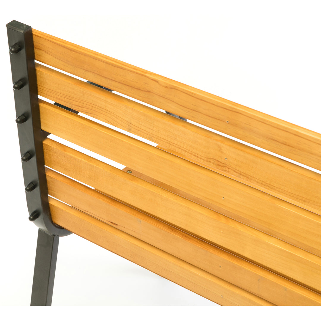 Classical Wooden Slats Outdoor Park Bench with Steel Frame, Seating Bench for Yard, Patio, Garden, Balcony, and Deck Image 11