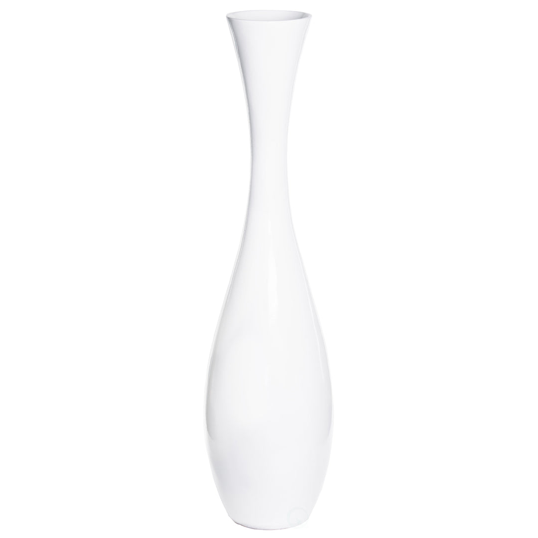 43 Inch Tall White Modern Fiberglass Narrow Trumpet Floor Vase - Contemporary  Accent Piece for Living Room, Entryway, Image 3