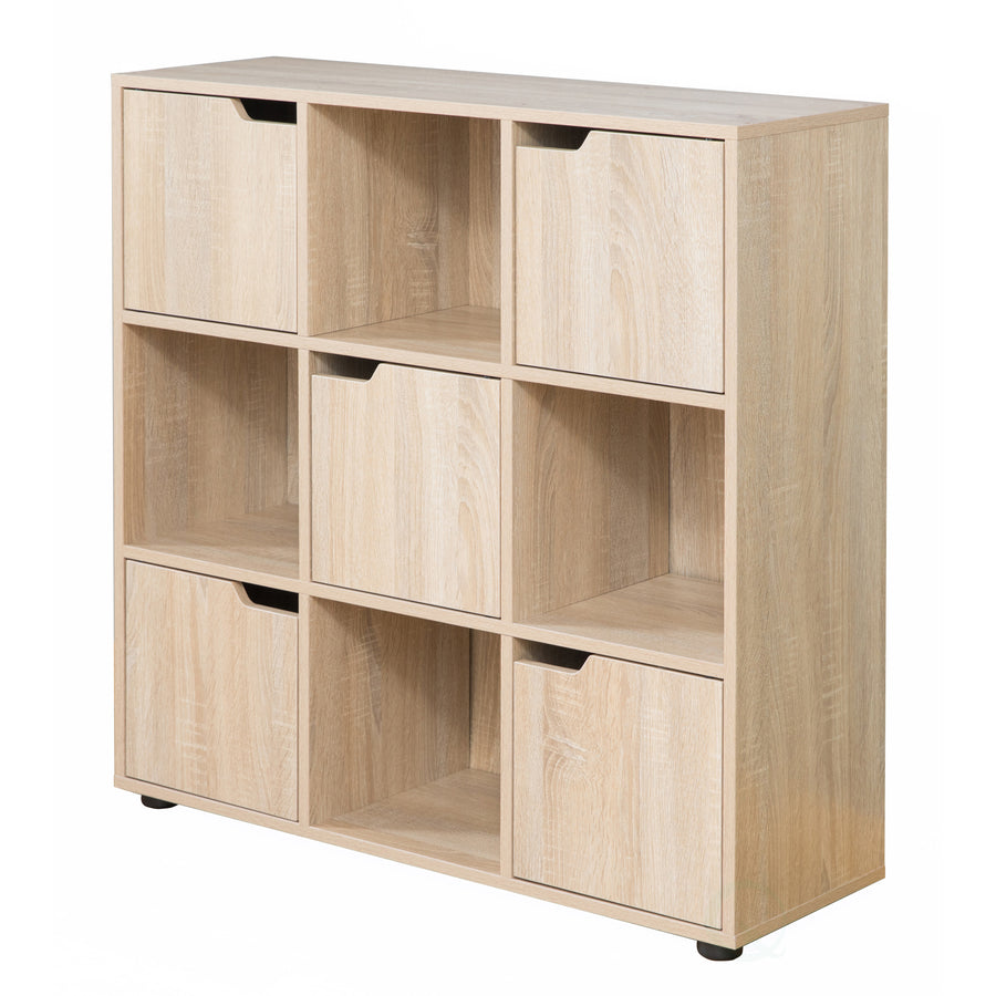 9 Cube Wooden Organizer With 5 Enclosed Doors and 4 Shelves Image 1