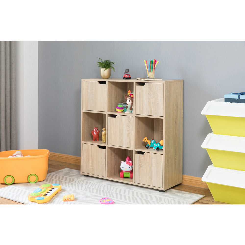 9 Cube Wooden Organizer With 5 Enclosed Doors and 4 Shelves Image 2