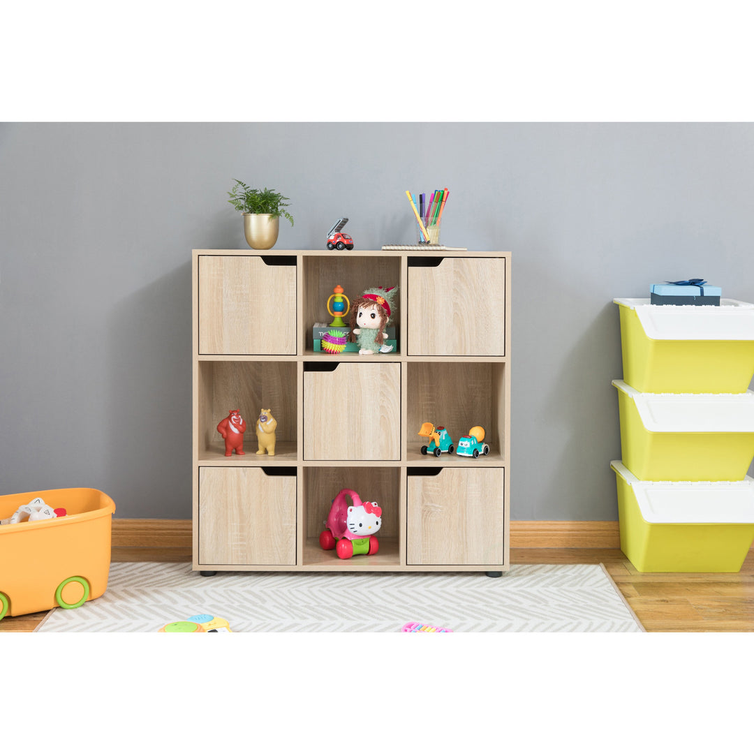 9 Cube Wooden Organizer With 5 Enclosed Doors and 4 Shelves Image 3