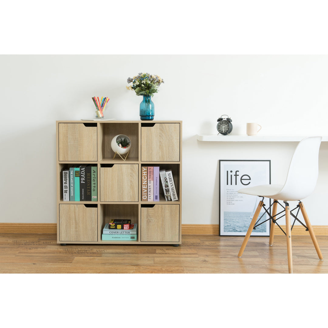 9 Cube Wooden Organizer With 5 Enclosed Doors and 4 Shelves Image 4