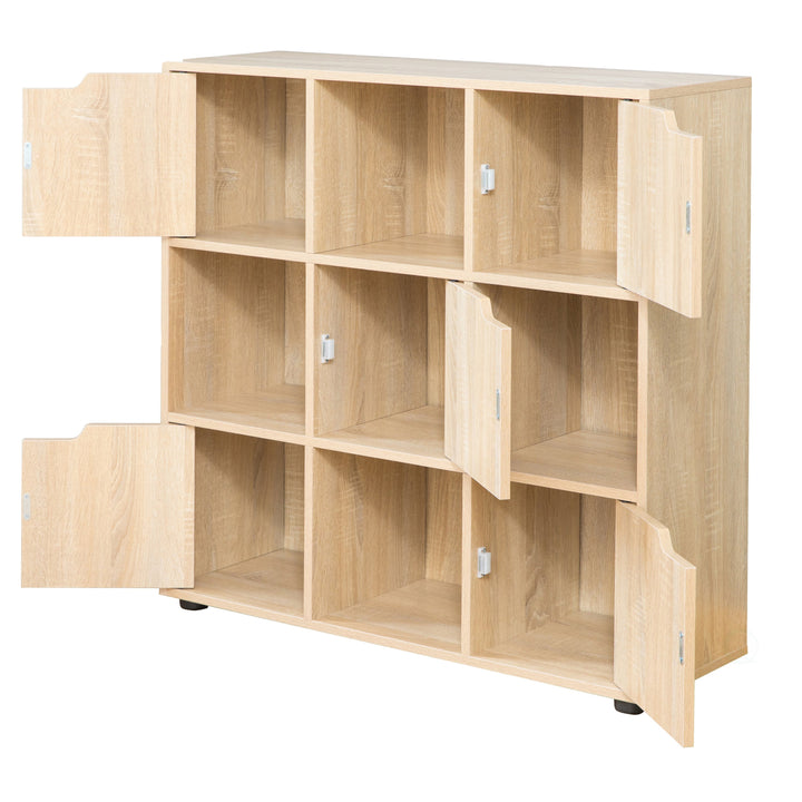 9 Cube Wooden Organizer With 5 Enclosed Doors and 4 Shelves Image 5