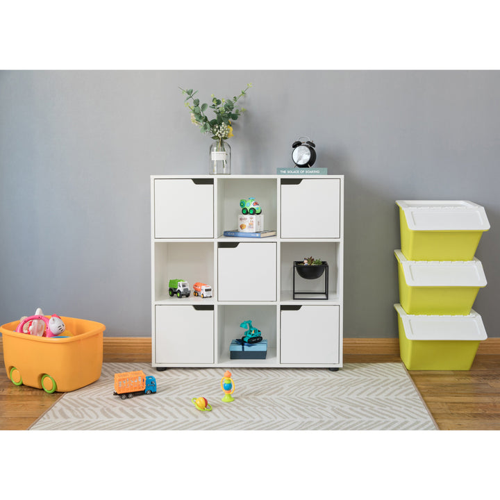 9 Cube Wooden Organizer With 5 Enclosed Doors and 4 Shelves Image 7