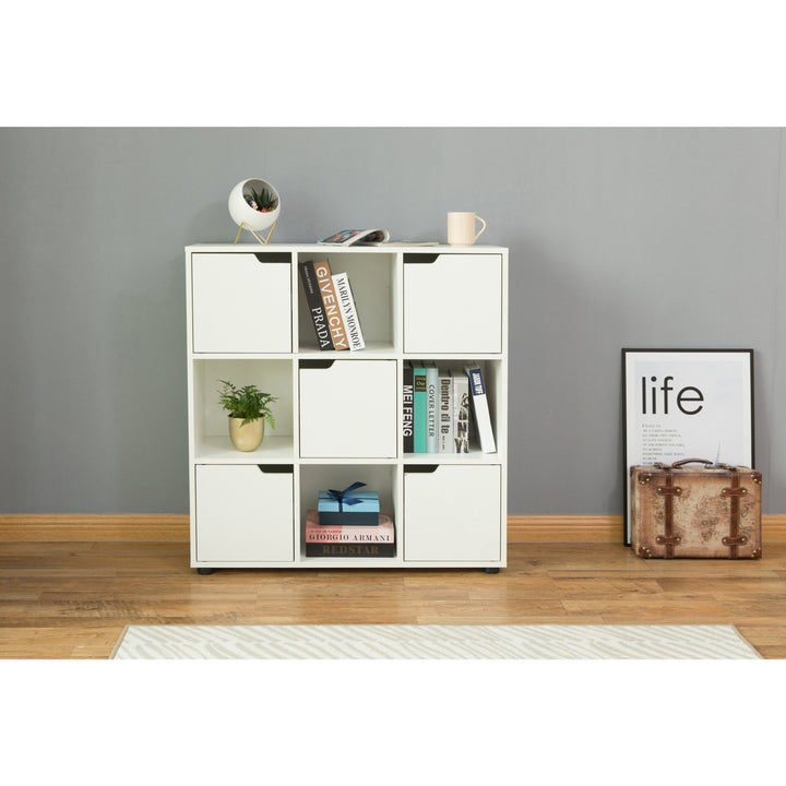 9 Cube Wooden Organizer With 5 Enclosed Doors and 4 Shelves Image 8