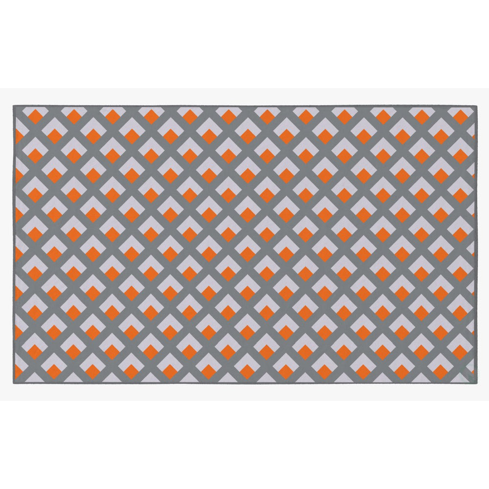 Deerlux Modern Living Room Area Rug with Nonslip Backing, Geometric Gray and Orange Trellis Pattern Image 2