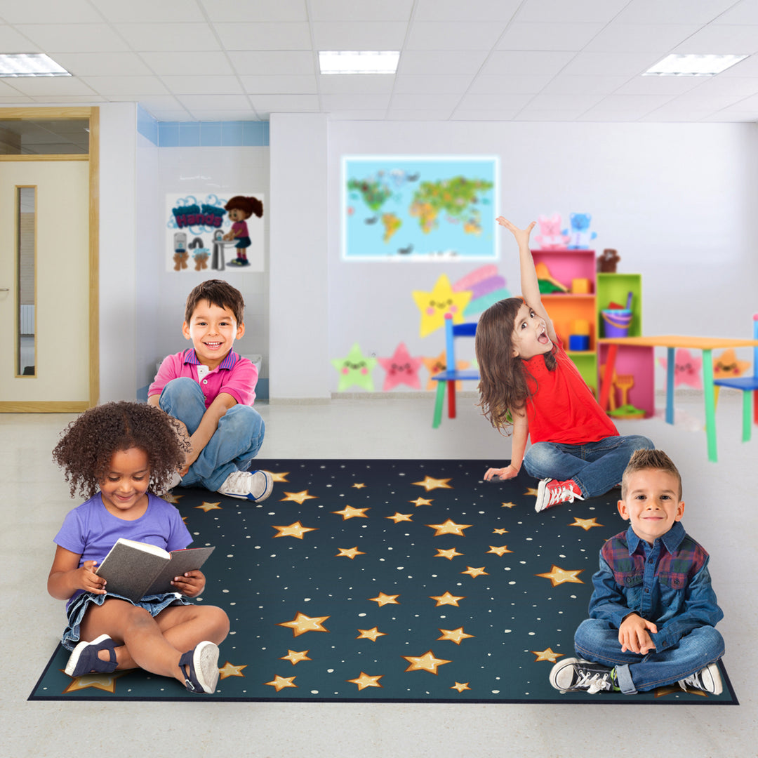 Deerlux 6 ft. Social Distancing Colorful Kids Classroom Seating Area Rug, Starry Sky Design Image 3