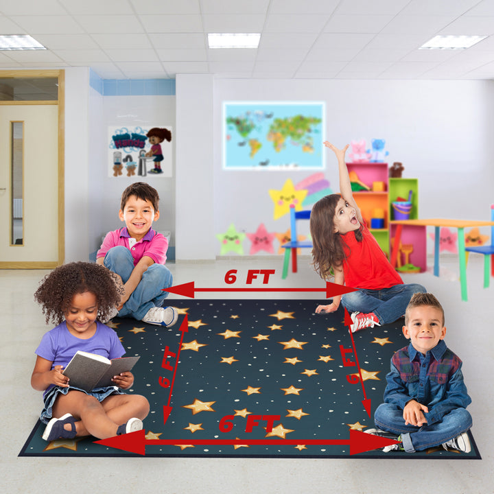 Deerlux 6 ft. Social Distancing Colorful Kids Classroom Seating Area Rug, Starry Sky Design Image 4