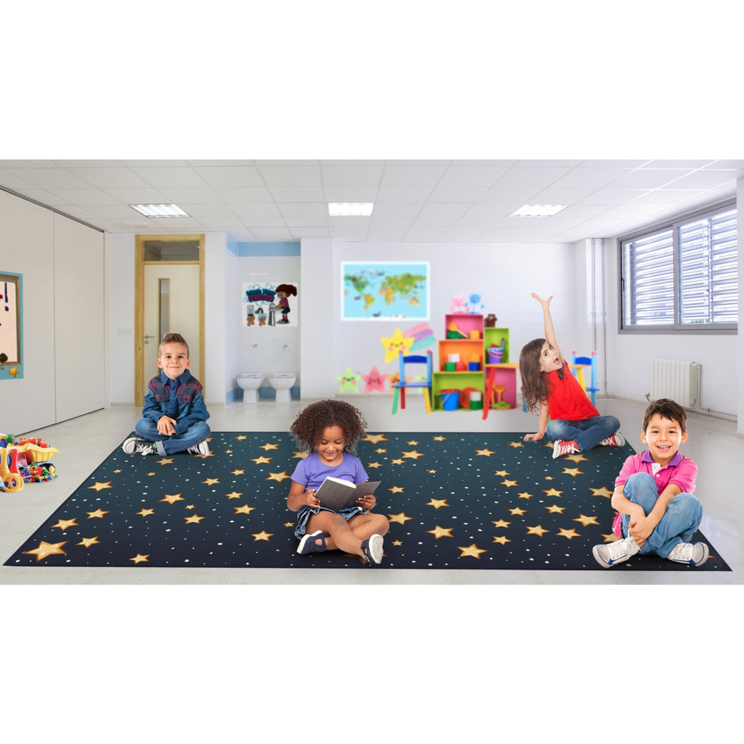 Deerlux 6 ft. Social Distancing Colorful Kids Classroom Seating Area Rug, Starry Sky Design Image 1