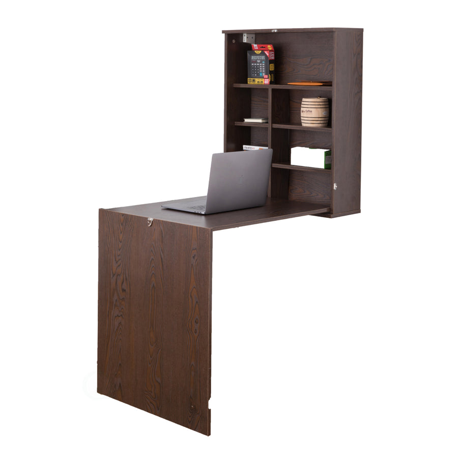 Wall Mount Laptop Fold-out Desk with Shelves Image 1