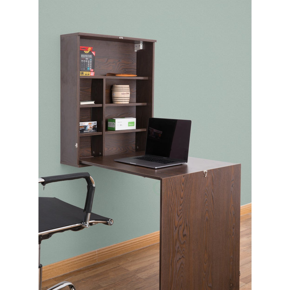 Wall Mount Laptop Fold-out Desk with Shelves Image 2