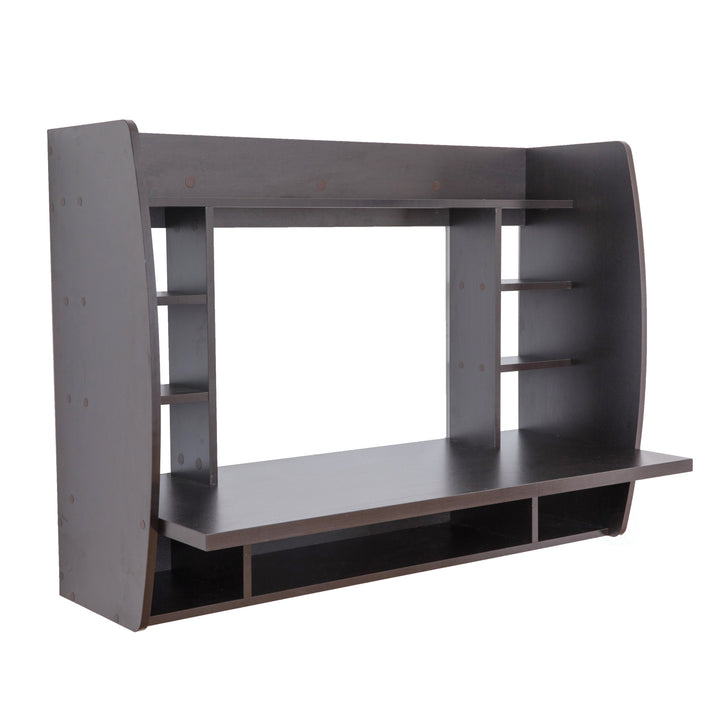 Wall Mount Laptop Office Desk with Shelves Image 3