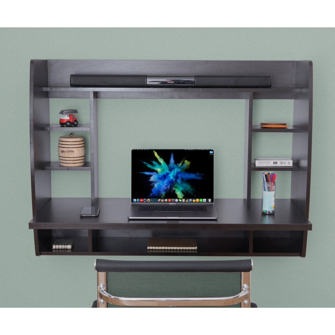 Wall Mount Laptop Office Desk with Shelves Image 4