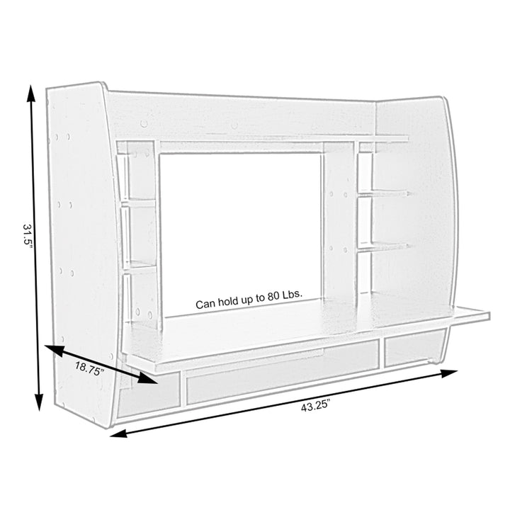 Wall Mount Laptop Office Desk with Shelves Image 5