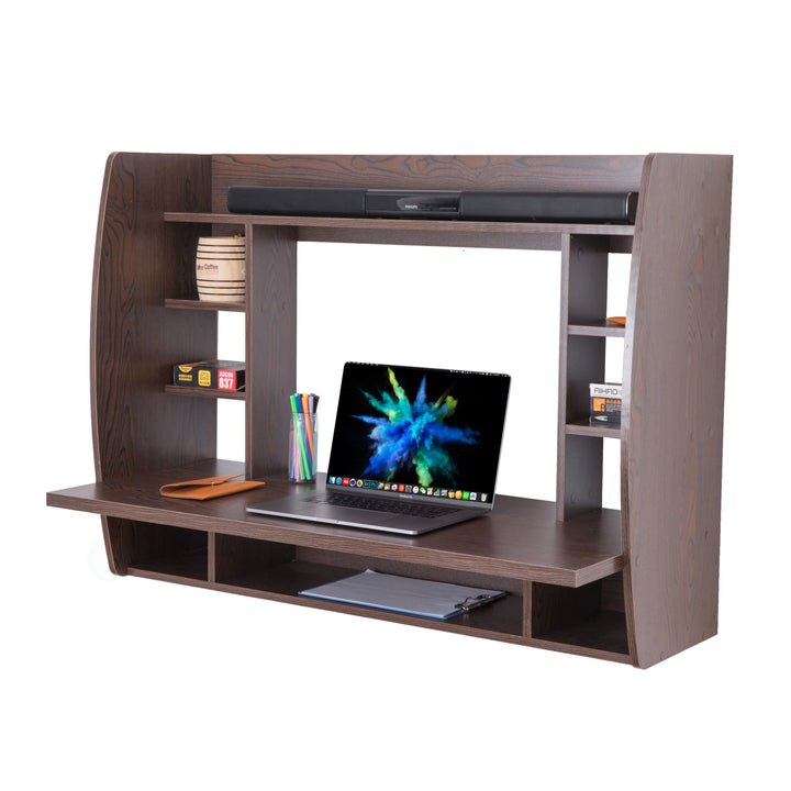 Wall Mount Laptop Office Desk with Shelves Image 6