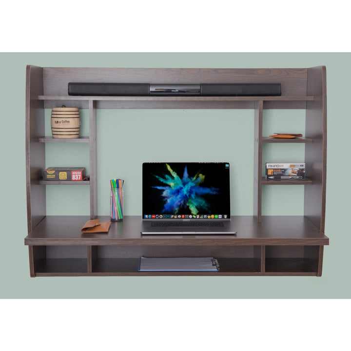 Wall Mount Laptop Office Desk with Shelves Image 7