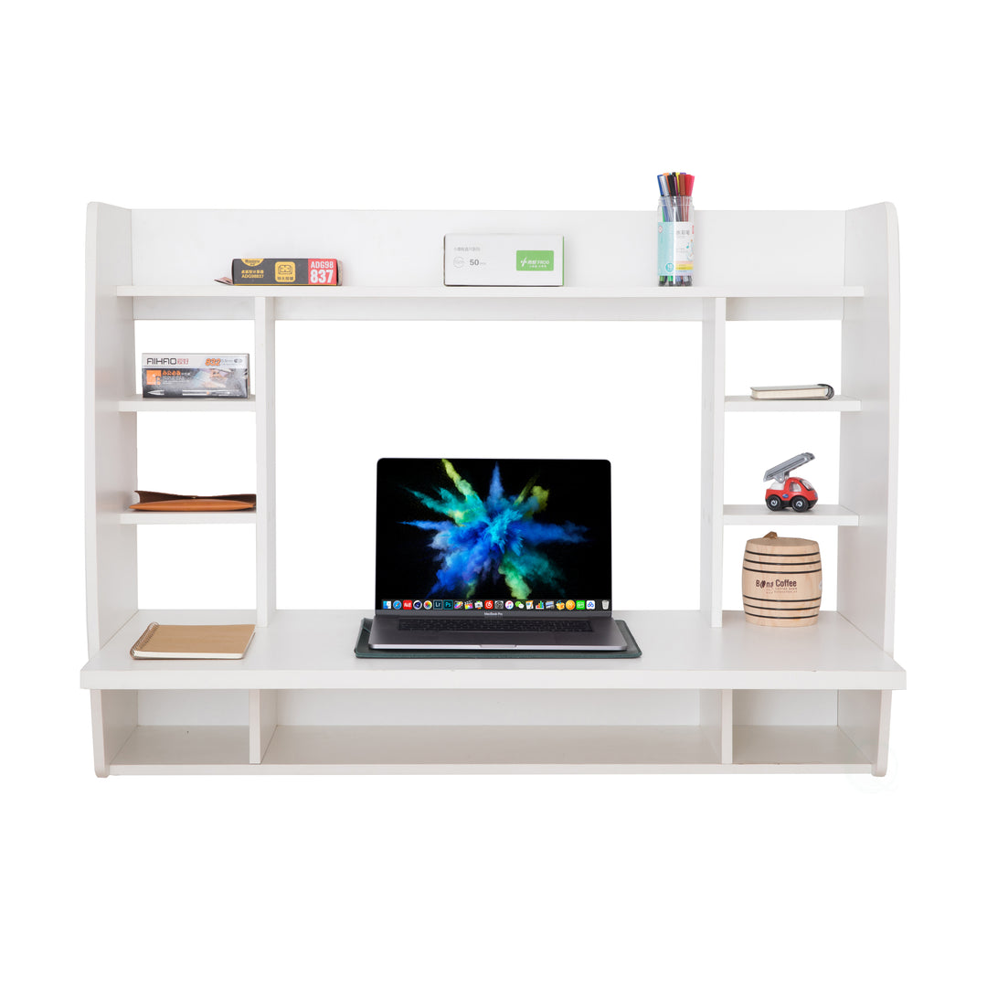 Wall Mount Laptop Office Desk with Shelves Image 9