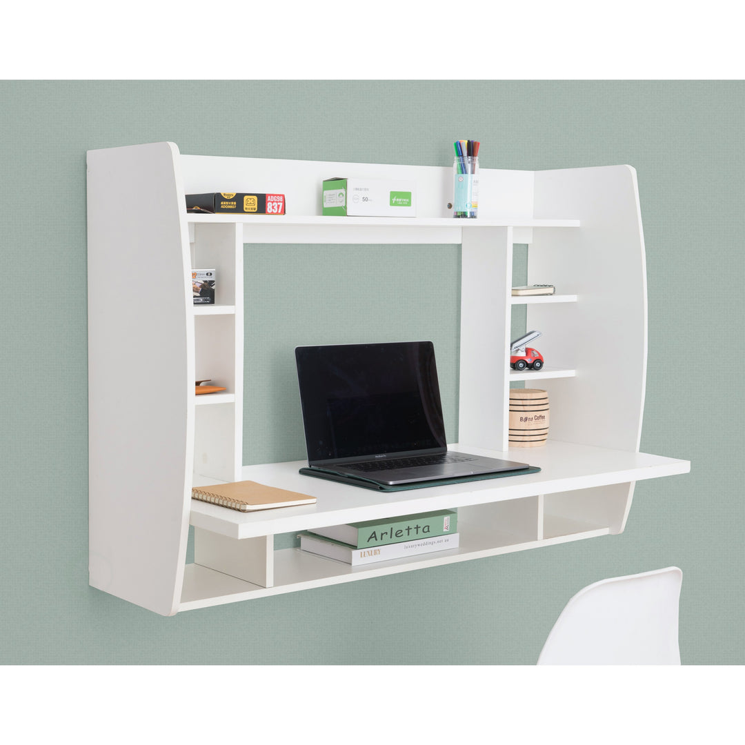 Wall Mount Laptop Office Desk with Shelves Image 10