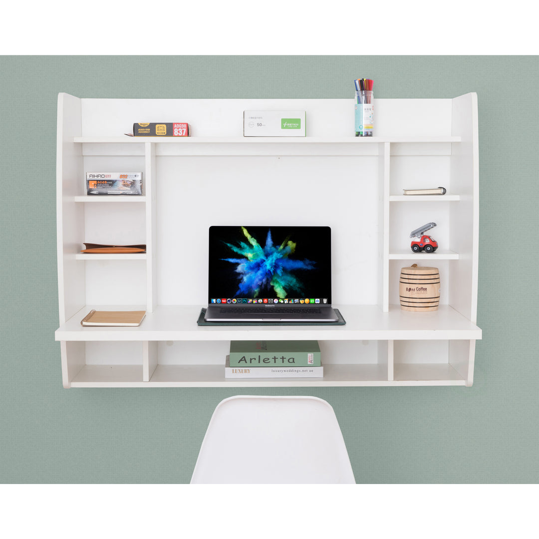 Wall Mount Laptop Office Desk with Shelves Image 11