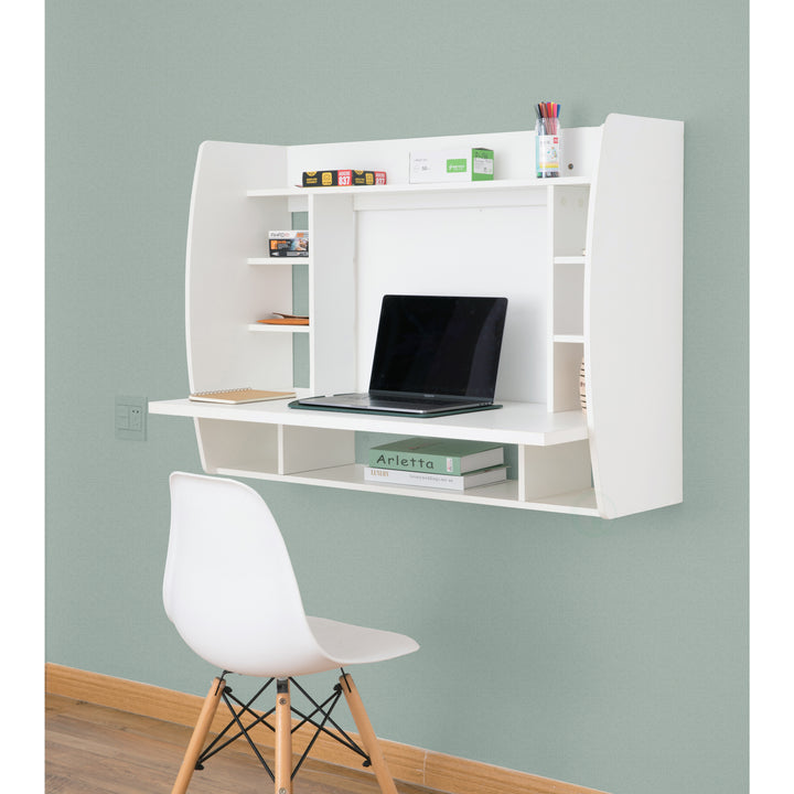 Wall Mount Laptop Office Desk with Shelves Image 12