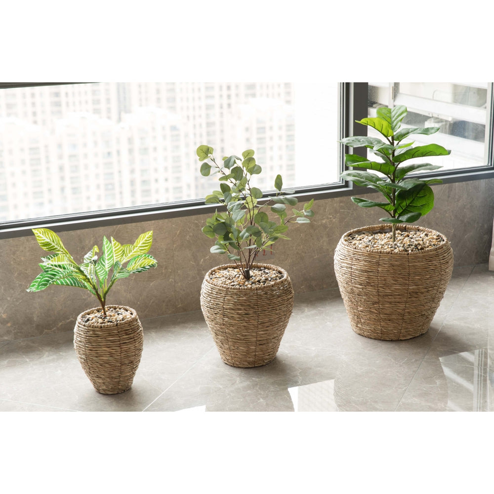 Woven Round Flower Pot Planter Basket with Leak-Proof Plastic Lining Image 2