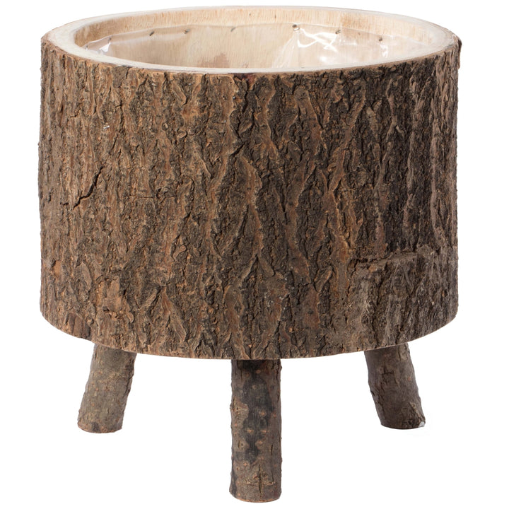 Wooden Stump Tree Log with Bark Planter Pot with Small Tree Branch Legs Image 3