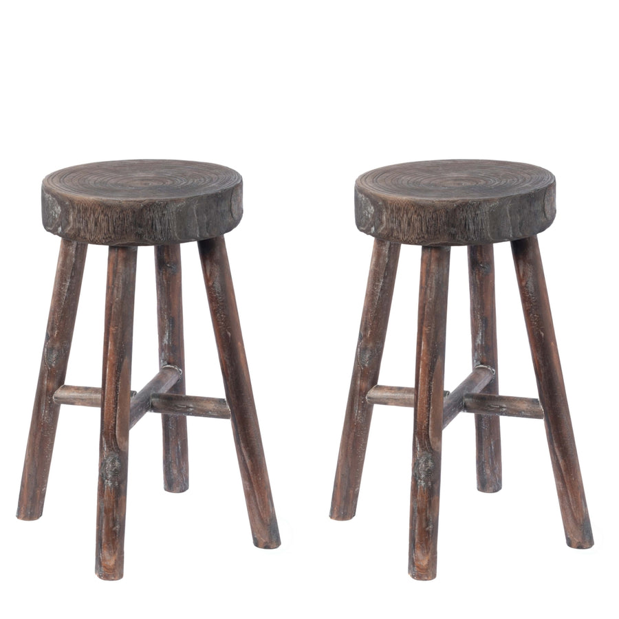 Antique Round Wooden Chair Log Cabin Stools Set of 2 Image 1