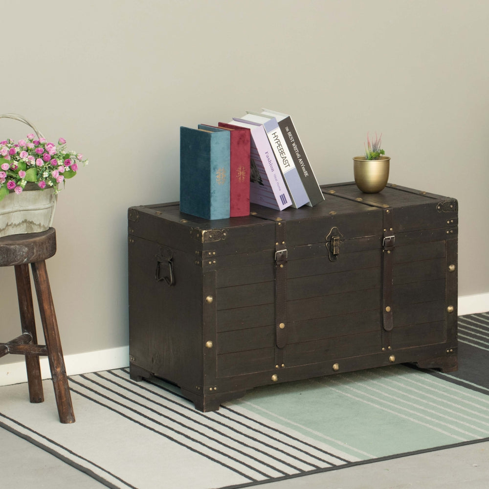 Brown Large Wooden Storage Trunk with Lockable Latch Image 2