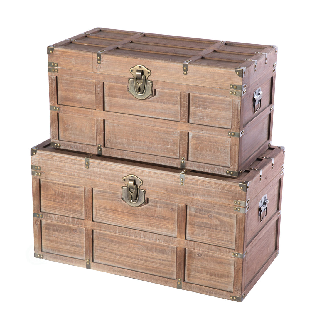 Wooden Rectangular Lined Rustic Storage Trunk with Latc Image 1