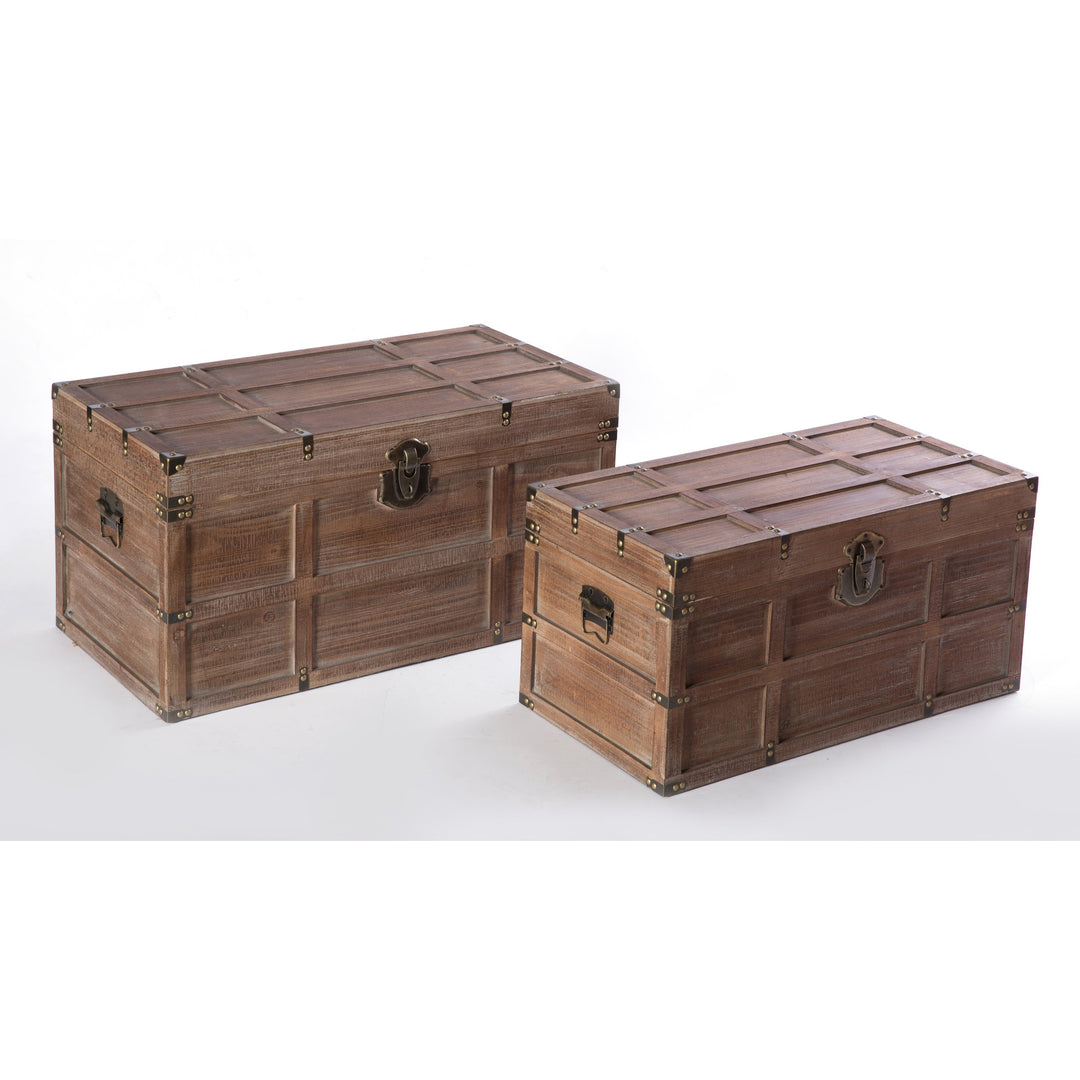 Wooden Rectangular Lined Rustic Storage Trunk with Latc Image 3