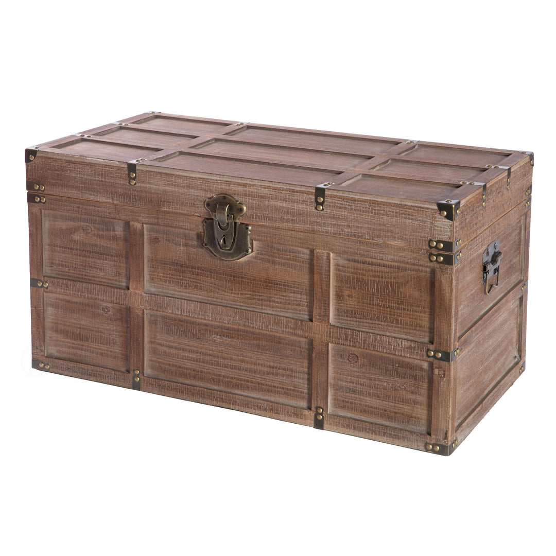 Wooden Rectangular Lined Rustic Storage Trunk with Latc Image 6