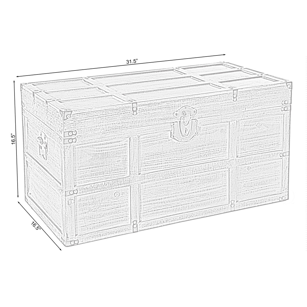 Wooden Rectangular Lined Rustic Storage Trunk with Latc Image 9