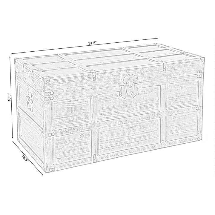 Wooden Rectangular Lined Rustic Storage Trunk with Latc Image 9