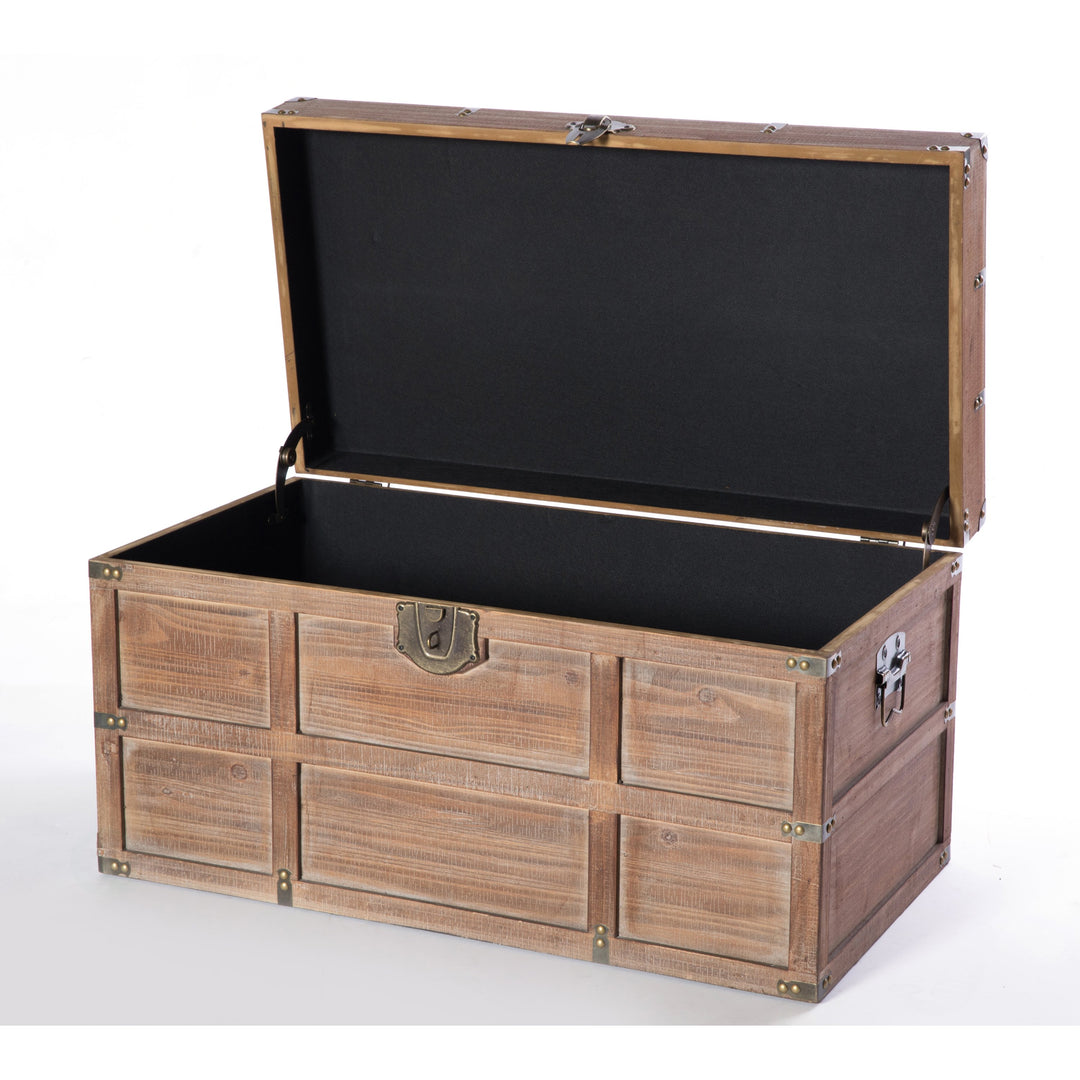 Wooden Rectangular Lined Rustic Storage Trunk with Latc Image 10