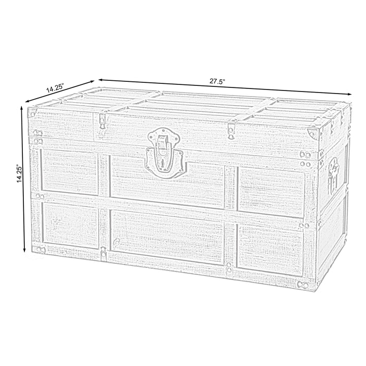 Wooden Rectangular Lined Rustic Storage Trunk with Latc Image 12