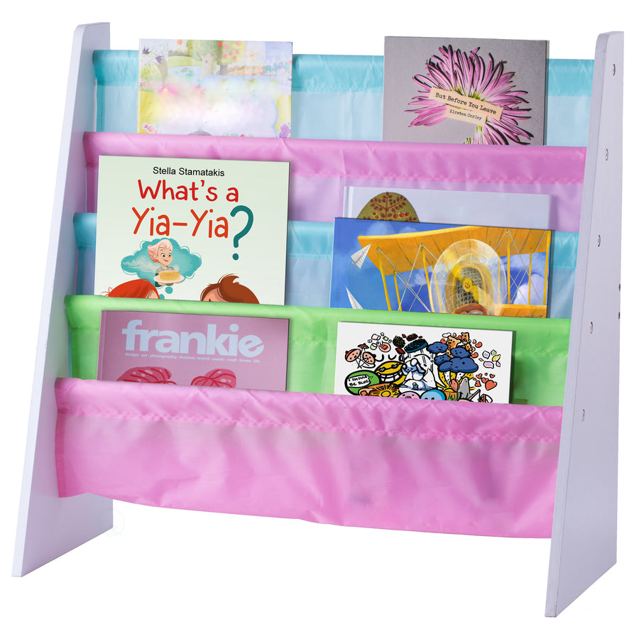 4 Tiered Colorful Lined Kids Sling Magazine Book Rack Image 1